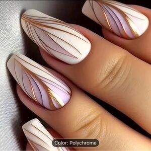 Designer 24 Pcs Polychrome Golden Line Matte Texture Design Press on Nails